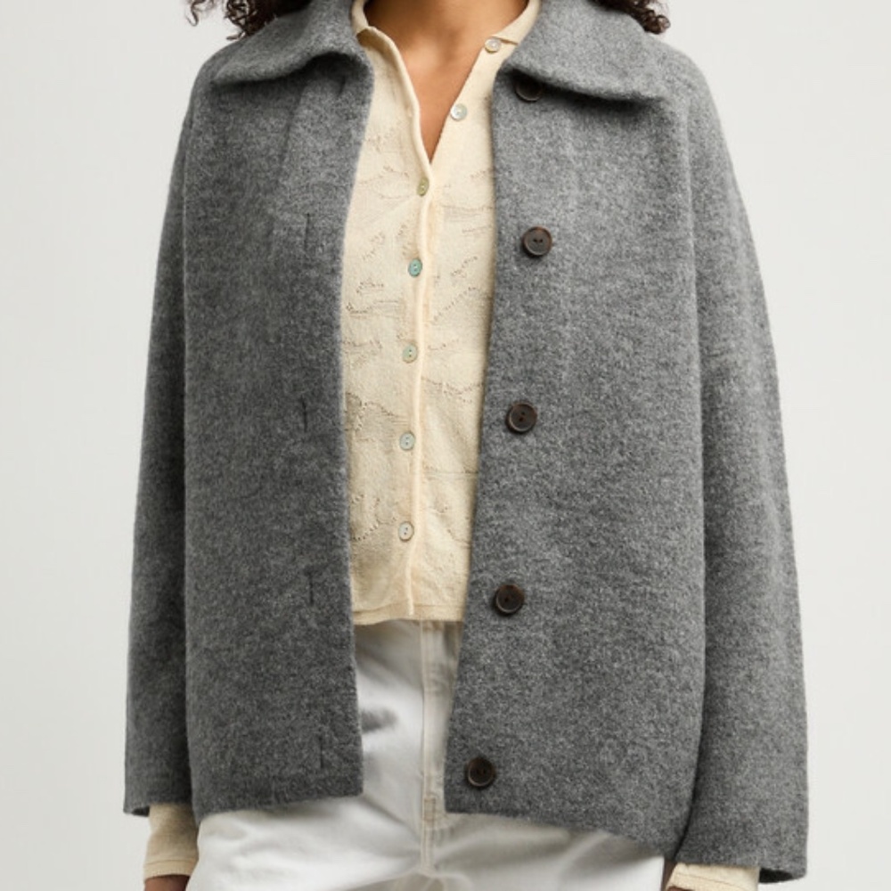 Vince Brushed Wool-Blend Cardigan Gray Relaxed Fit Pockets XS $565 Retail VGUC